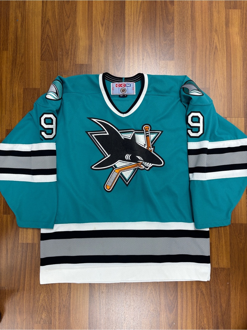 Vintage 90s San Jose Sharks Darren Turcotte Teal Home CCM Jersey XL NHL Hockey